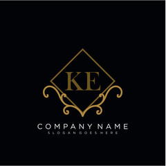 Initial letter KE logo luxury vector mark, gold color elegant classical