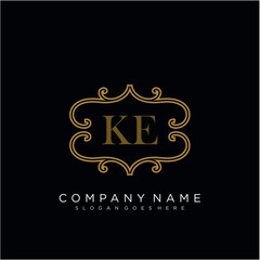 Initial letter KE logo luxury vector mark, gold color elegant classical