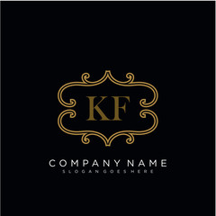 Initial letter KF logo luxury vector mark, gold color elegant classical