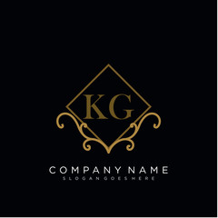 Initial letter KG logo luxury vector mark, gold color elegant classical