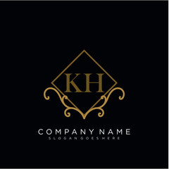 Initial letter KH logo luxury vector mark, gold color elegant classical