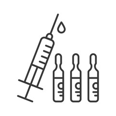 Syringe for injection with liquid black line icon. Anti-aging procedure concept. Pictogram for web, mobile app, promo. UI UX design element. Editable stroke.