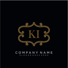 Initial letter KI logo luxury vector mark, gold color elegant classical