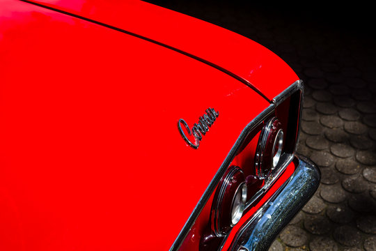 BERLIN - JUNE 17, 2017: Detail of the compact car Chevrolet Corvair. Classic Days Berlin 2017.