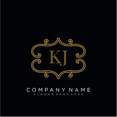 Initial letter KJ logo luxury vector mark, gold color elegant classical