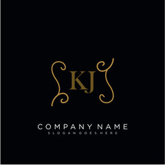 Initial letter KJ logo luxury vector mark, gold color elegant classical