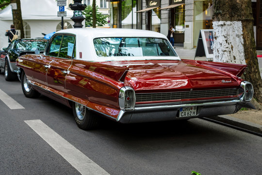 BERLIN - JUNE 17, 2017: Full-size luxury car Cadillac Fleetwood, 1962. Rear view. Classic Days Berlin 2017.