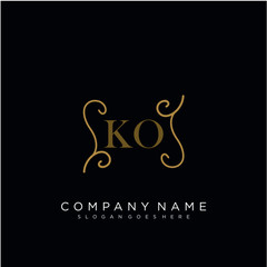 Initial letter KO logo luxury vector mark, gold color elegant classical