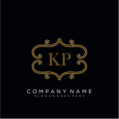 Initial letter KP logo luxury vector mark, gold color elegant classical