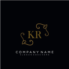 Initial letter KR logo luxury vector mark, gold color elegant classical