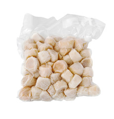 Raw Frozen Scallops isolated on white.