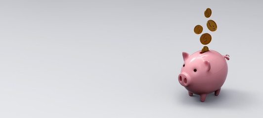 Stylized ceramic piggy bank on white mockup background, 3D Illustration