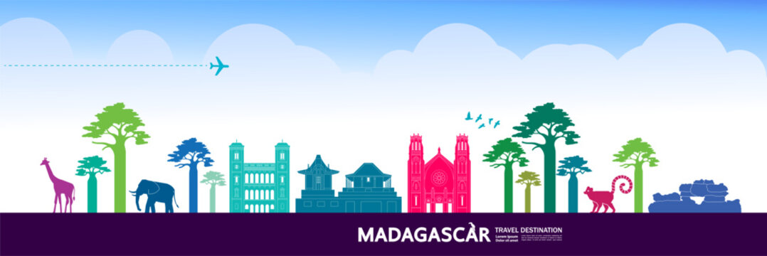 Madagascar travel destination grand vector illustration. 