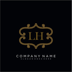 Initial letter LH logo luxury vector mark, gold color elegant classical