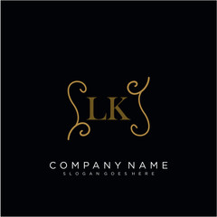 Initial letter LK logo luxury vector mark, gold color elegant classical