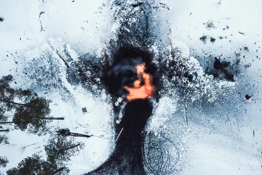 Photo of explosion. Industrial controlled explosion. Imploding works.