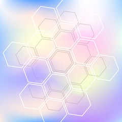 Geometric Design Hexagon. Hi-tech honeycomb concept on pastel gradient. Abstract hexagonal background.