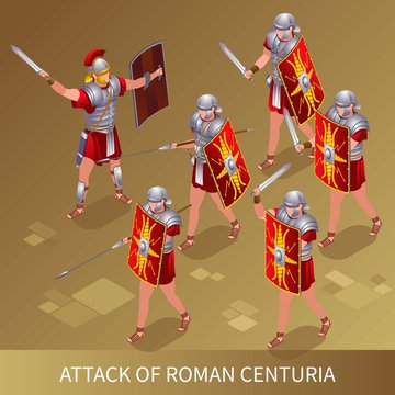 Attack of Roman Centuria illustration isometric icons on isolated background