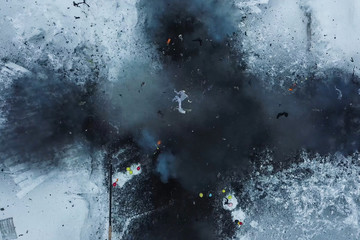 Photo of explosion. Industrial controlled explosion. Imploding works.