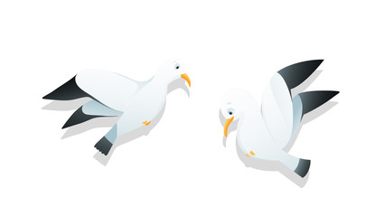 Funny flying Seagull or Gull comic silly marine wildlife cartoon.