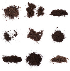 Set of Pile of humus soil isolated on white background