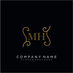 Initial letter MH logo luxury vector mark, gold color elegant classical
