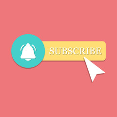 Subscribe to the channel button with the cursor on the desktop, web element. Vector illustration in flat design.