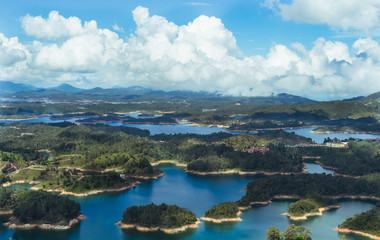 Fototapeta na wymiar Landscape of the El Peñol Reservoir, Guatapé. Antioquia Colombia