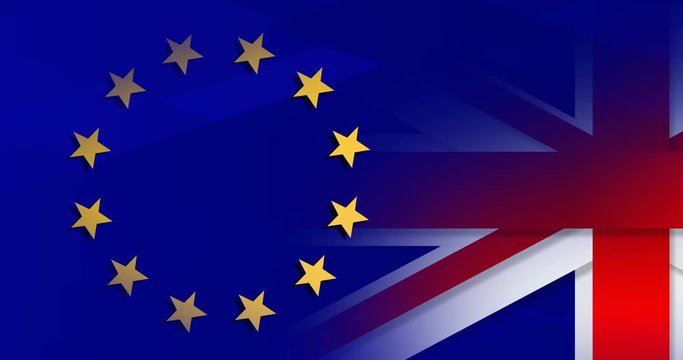  4k Animated blue banner. Brexit strategy concept: UK leaving the EU. News abstract flag background European Union and Great Britain. Moving in different directions. Britain exiting. Animation poster