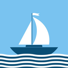 Sea travel icon ship, sailing yacht. Vector illustration of a sailing logo symbol.