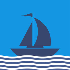 Sailboat flat icon. Simple vector pictogram on a blue background.