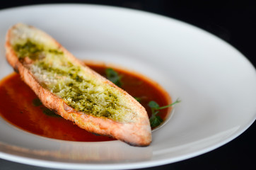 delicious tomatoes soup with toasted home made bread