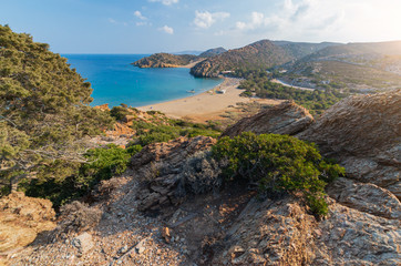 Fototapeta na wymiar Afternoon foto of aerial view on Vai palm beach in Crete island.