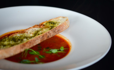 delicious tomatoes soup with toasted home made bread
