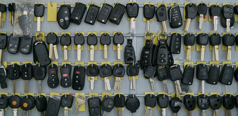 duplicates of keys of car in the wall of a locksmith's shop to be able to make the copies