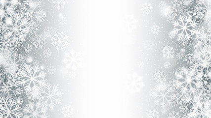 Vector Blurred Motion Magic Christmas Snow 3D Effect With Realistic White Snowflakes Overlay On Light Silver Background. Merry Xmas And Happy New Year Winter Season Holidays Abstract Illustration