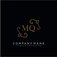 Initial letter MQ logo luxury vector mark, gold color elegant classical