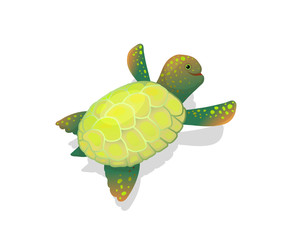 Sea turtle clip art childlike cartoon underwater character illustration.