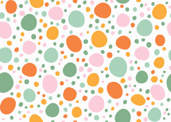 Seamless hand drawn multicolor polka dots pattern. Vector confetti background on white