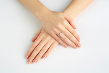 Fototapeta premium Woman hands with French manicure. Hand model