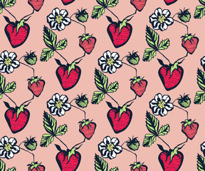 Seamless floral pattern with strawberry ornamental decorative background. Vector pattern. Print for textile, cloth, wallpaper, scrapbooking