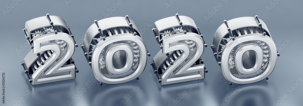 Aufkleber the new technological year of 2020. designed in techno-style a raw of digits composed into the numbe