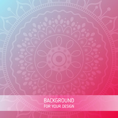 Minimal floral ornament background with pink gradient colors. Round mandala