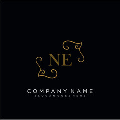 Initial letter NE logo luxury vector mark, gold color elegant classical 