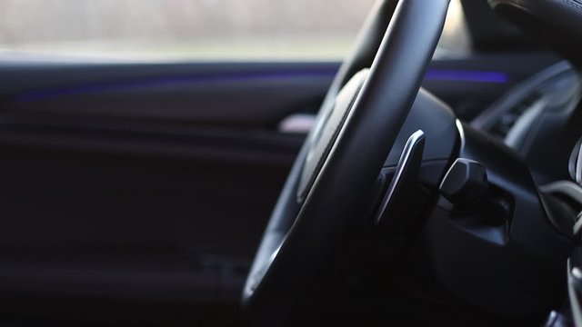 Steering Column Adjustment In A Car With Shift Paddles And Levers.