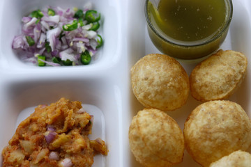Selective Focus Indian Popular Famous Snacks Pani Puri Poori Phuchka Golgappe Full Screen