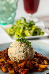 hungarian goulash with bread dumpling