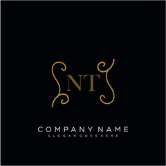 Initial letter NT logo luxury vector mark, gold color elegant classical 