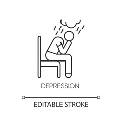 Depression linear icon. Crying person. Chronic exhaustion and fatigue. Frustration and stress. Mental disorder. Thin line illustration. Contour symbol. Vector isolated outline drawing. Editable stroke