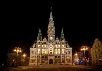 Fototapeta na wymiar City Hall, town hall Liberec City Hall in Liberec at night.